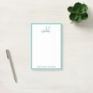 Elegant Modern Monogram Simple Girly Teal  Post-it Notes