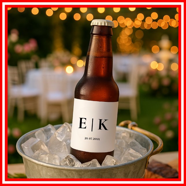 Elegant Modern Monogram Simple Wedding Beer Bottle Label (Creator Uploaded)