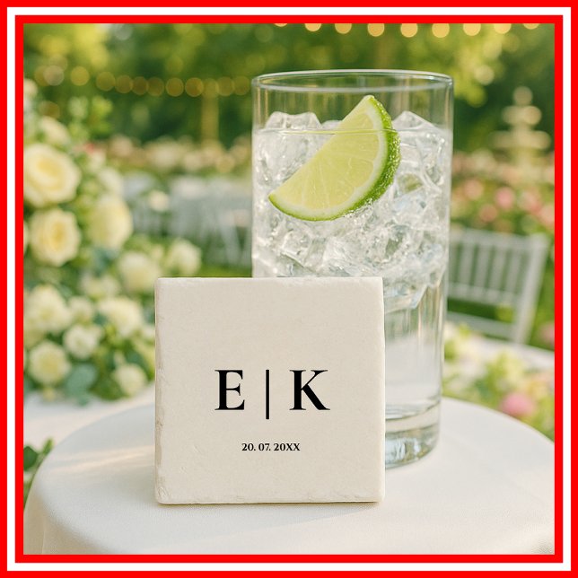 Elegant Modern Monogram Simple Wedding Stone Coaster (Creator Uploaded)