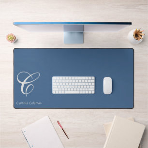 Elegant Modern Monogram, Stylish Blue Denim Desk Mat