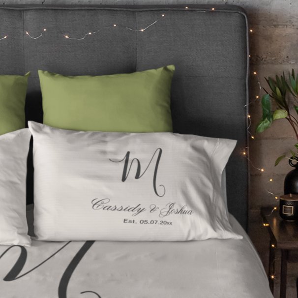 Elegant modern monogram wedding keepsake gift pillowcase (Creator Uploaded)