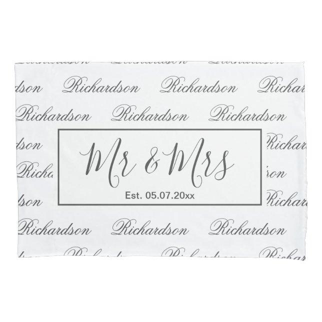Elegant modern monogram wedding keepsake gift pillowcase (Front)