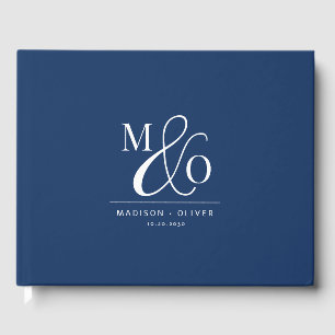 Elegant Modern Monogram Wedding Navy Blue Guest Book
