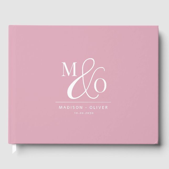 Elegant Modern Monogram Wedding Pink Guest Book (Front)