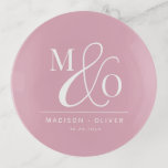 Elegant Modern Monogram Wedding Pink Trinket Trays<br><div class="desc">An elegant modern monogram with classic serif initials joined by a chic script ampersand,  on dusty pink wedding gift trinket tray. Perfect for a modern minimalist wedding keepsake.</div>