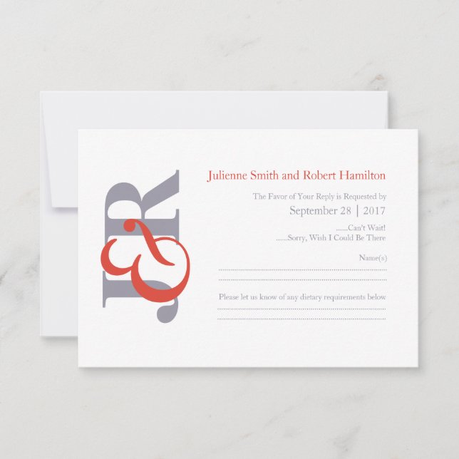 Elegant Modern Monogram Wedding RSVP Card (Front)