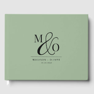 Elegant Modern Monogram Wedding Sage Green Guest Book