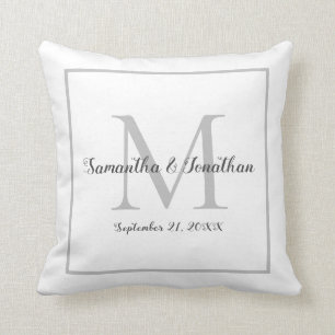 Elegant Modern Monogram White Wedding Keepsake Throw Pillow