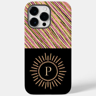 Elegant Modern Monogram Yellow Gold Black Case-Mate iPhone 14 Pro Max Case