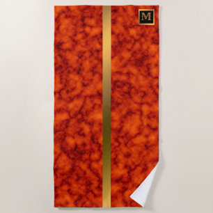 Elegant Modern Monogrammed Marble Black Gold Beach Towel