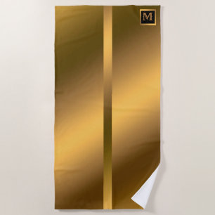 Elegant Modern Monogrammed Marble Black Gold Beach Towel