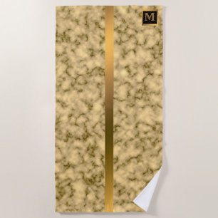 Elegant Modern Monogrammed Marble Black Gold Beach Towel