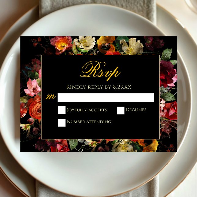 Elegant modern moody flowers wedding RSVP card (Creator Uploaded)