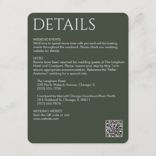Elegant Modern Moss Green Details Enclosure Card