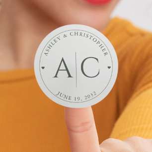 Elegant Modern Moss Green Wedding Classic Round Sticker