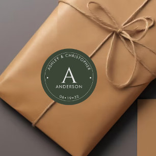 Elegant Modern Moss Green Wedding Classic Round Sticker