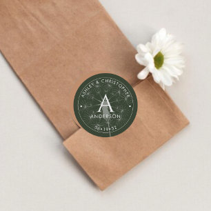 Elegant Modern Moss Green Wedding Classic Round Sticker