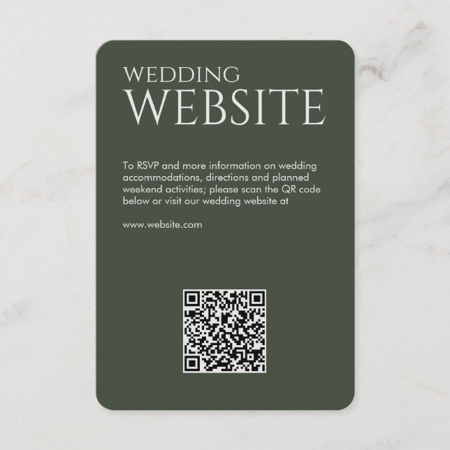 Elegant Modern Moss Green Wedding Enclosure Card (Front)