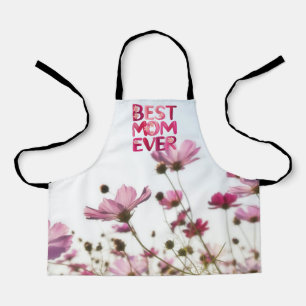 Elegant Modern Mother's Best Mom Ever Pink Floral Apron