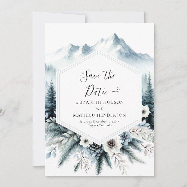 Elegant Modern Mountain Wedding  Save The Date (Front)