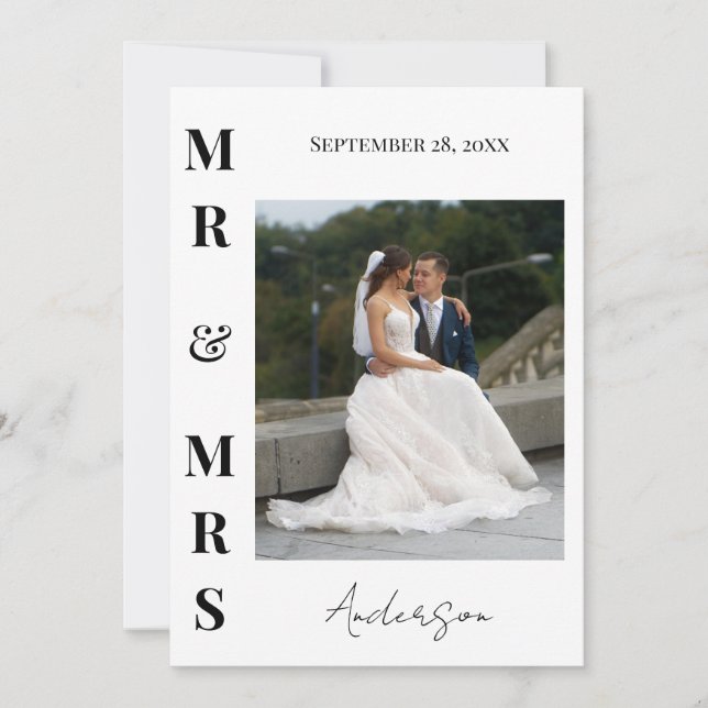Elegant Modern Mr and Mrs Wedding Thank You Card (Front)