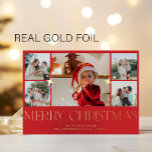 Elegant modern multi photo collage Merry Christmas Foil Holiday Card<br><div class="desc">Simple minimalist elegant custom Christmas holiday card template with gold foil Merry Christmas typography,  five photos,  family name,  and your text. Easy to personalize on both sides!                Please note that you can choose the foil colour: GOLD,  SILVER,  or ROSEGOLD.</div>