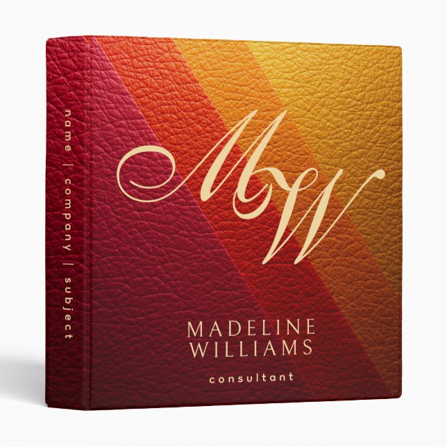 Elegant Modern multicolor Leather Print Monogram Binder (Front/Spine)