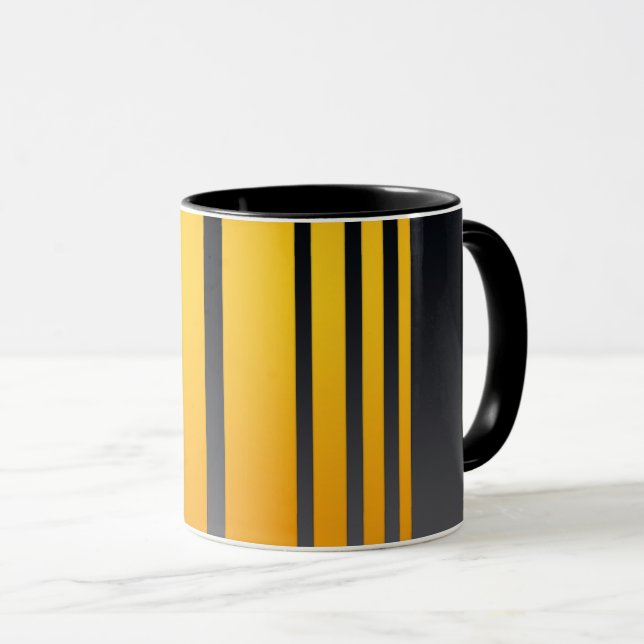 Elegant, modern, mustard yellow stripes, dark grey mug (Front Right)