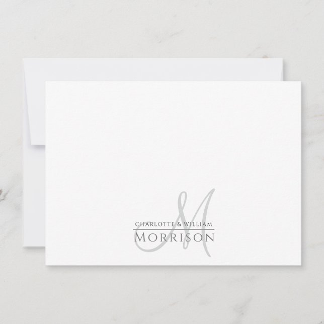 Elegant Modern Muted Grey Black Monogram Couple Card (Front)