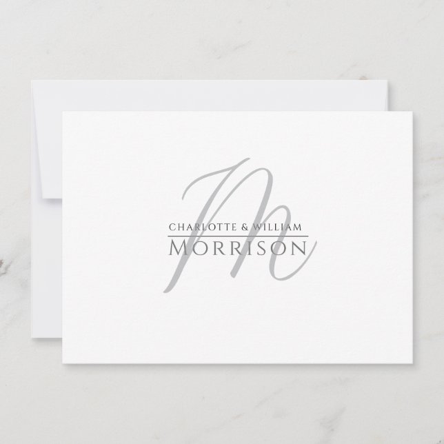 Elegant Modern Muted Grey Black Monogram Couple Card (Front)
