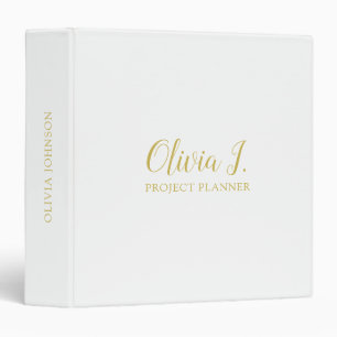 Elegant Modern Name Gold White 3-Ring Binder