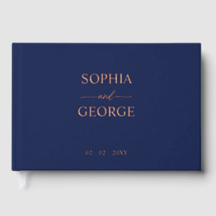Elegant Modern Navy and Rose Gold Wedding Guest Book