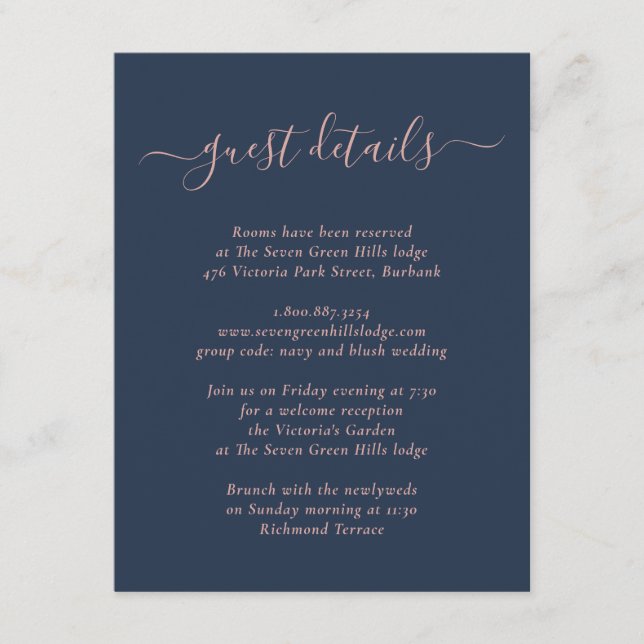 Elegant Modern Navy Blue and Blush Enclosure Card (Front)