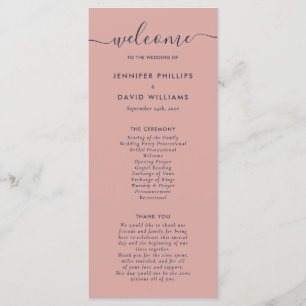 Elegant Modern Navy Blue and Blush Wedding Program