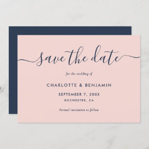 Elegant Modern Navy Blue and Blush Wedding Save The Date
