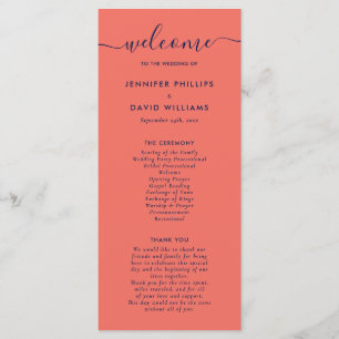 Elegant Modern Navy Blue and Coral Wedding Program