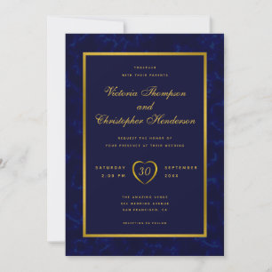 Elegant Modern Navy Blue and Gold Script Wedding Invitation