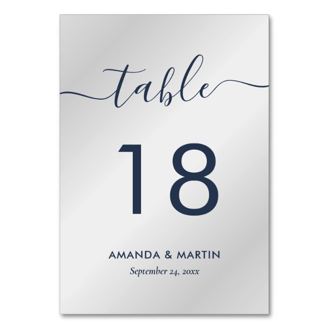 Elegant Modern Navy Blue and Silver Table Number (Front)