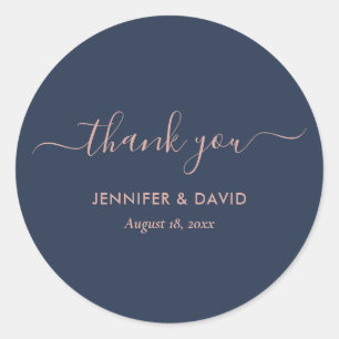 Elegant Modern Navy Blue Blush Thank You Stickers