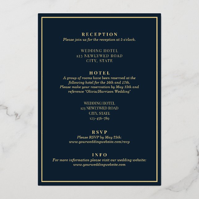 Elegant Modern Navy Blue Gold All In One Wedding (Back)