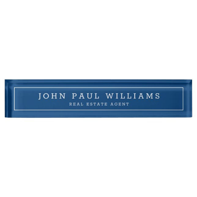 Elegant Modern Navy Blue Professional Name Border Nameplate (Front)