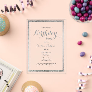 Elegant modern navy blue silver Birthday Acrylic Invitations
