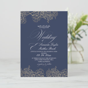 Elegant Modern Navy Blue Wedding  Invitation