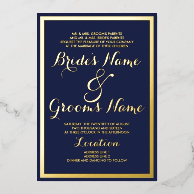 Elegant modern navy blue Wedding real gold (Front)