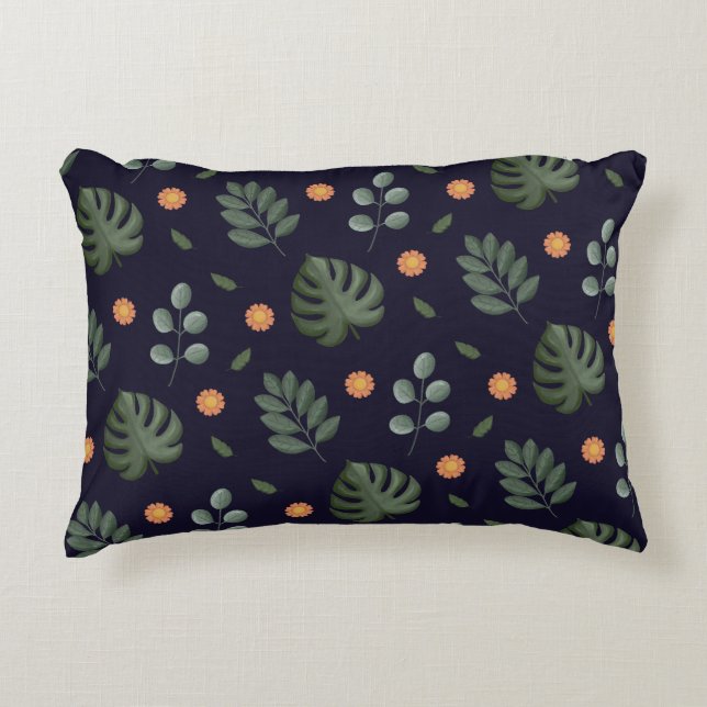 Elegant Modern Navy Botanical Leaf Floral Accent Pillow (Front)