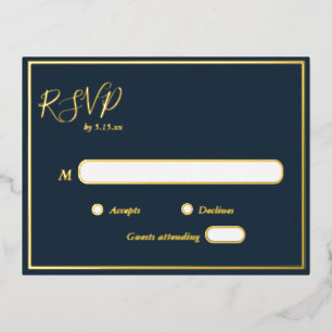 Elegant Modern Navy Gold Foil RSVP Postcard
