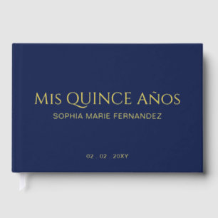 Elegant Modern Navy Gold Photo Quinceañera Guest Book