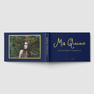 Elegant Modern Navy Gold Photo Quinceañera Guest Book