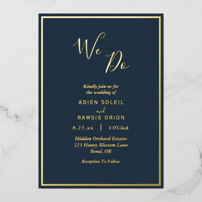 Elegant Modern Navy Gold We Do Wedding (Front)