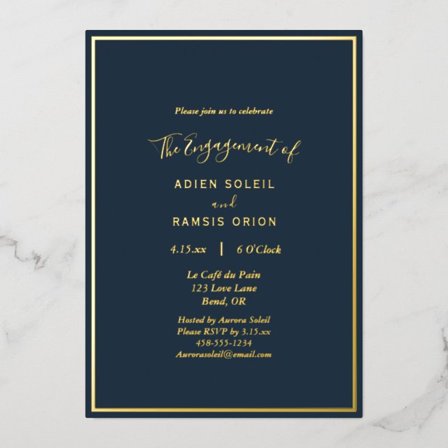 Elegant Modern Navy Gold Wedding Engagement Party (Front)